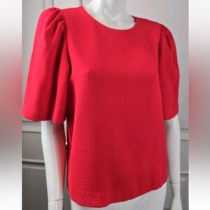 H&M Vibrant Red Puffed Sleeve Textured Blouse